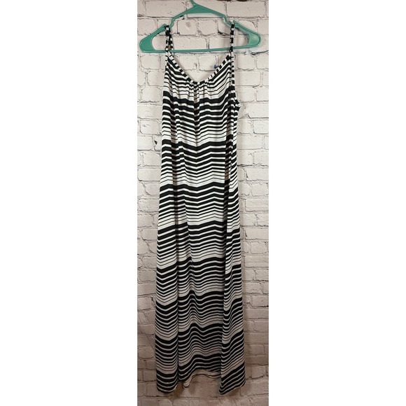 J. Valdi Striped Maxi Dress Sleeveless Casual Sundress Black White M‎ - Picture 1 of 4
